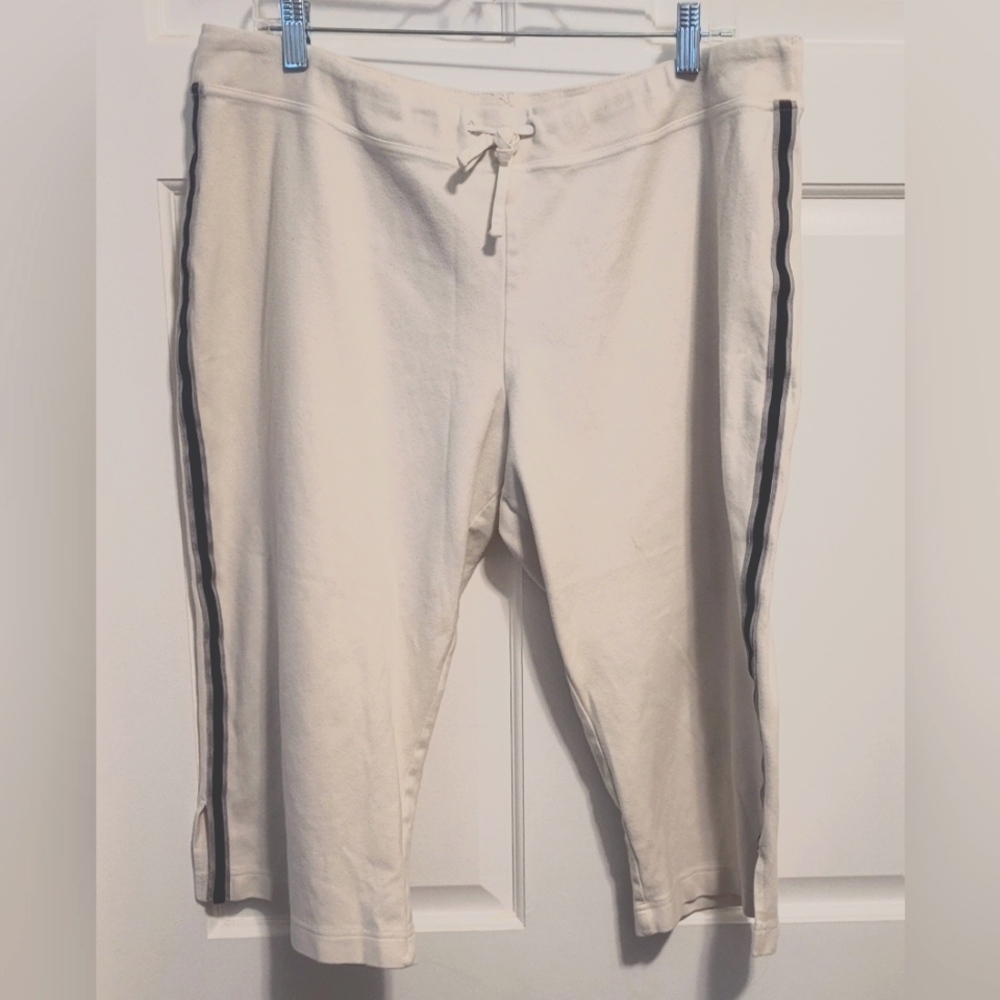 White Ladies Capri Pants with Black Stripes